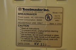 Product label for bread maker