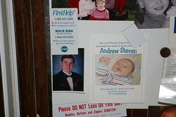 The two Crawford pictures on the frige: Brian's senior portrait and Andrew's birth announcement